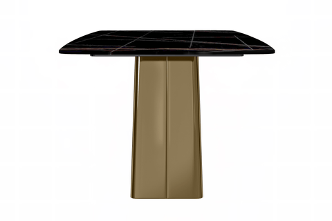 Quinix Rectangular Dining Table with Sintered Stone or Glass Rectangular Top and Gold Stainless Steel Base