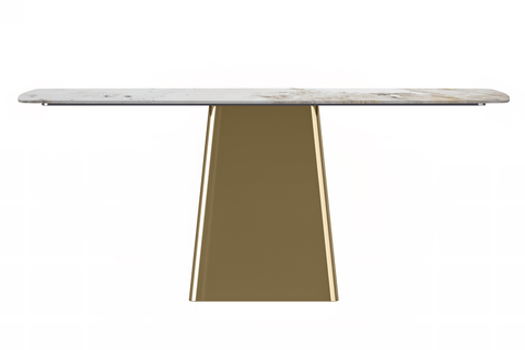 Quinix Rectangular Dining Table with Sintered Stone or Glass Rectangular Top and Gold Stainless Steel Base