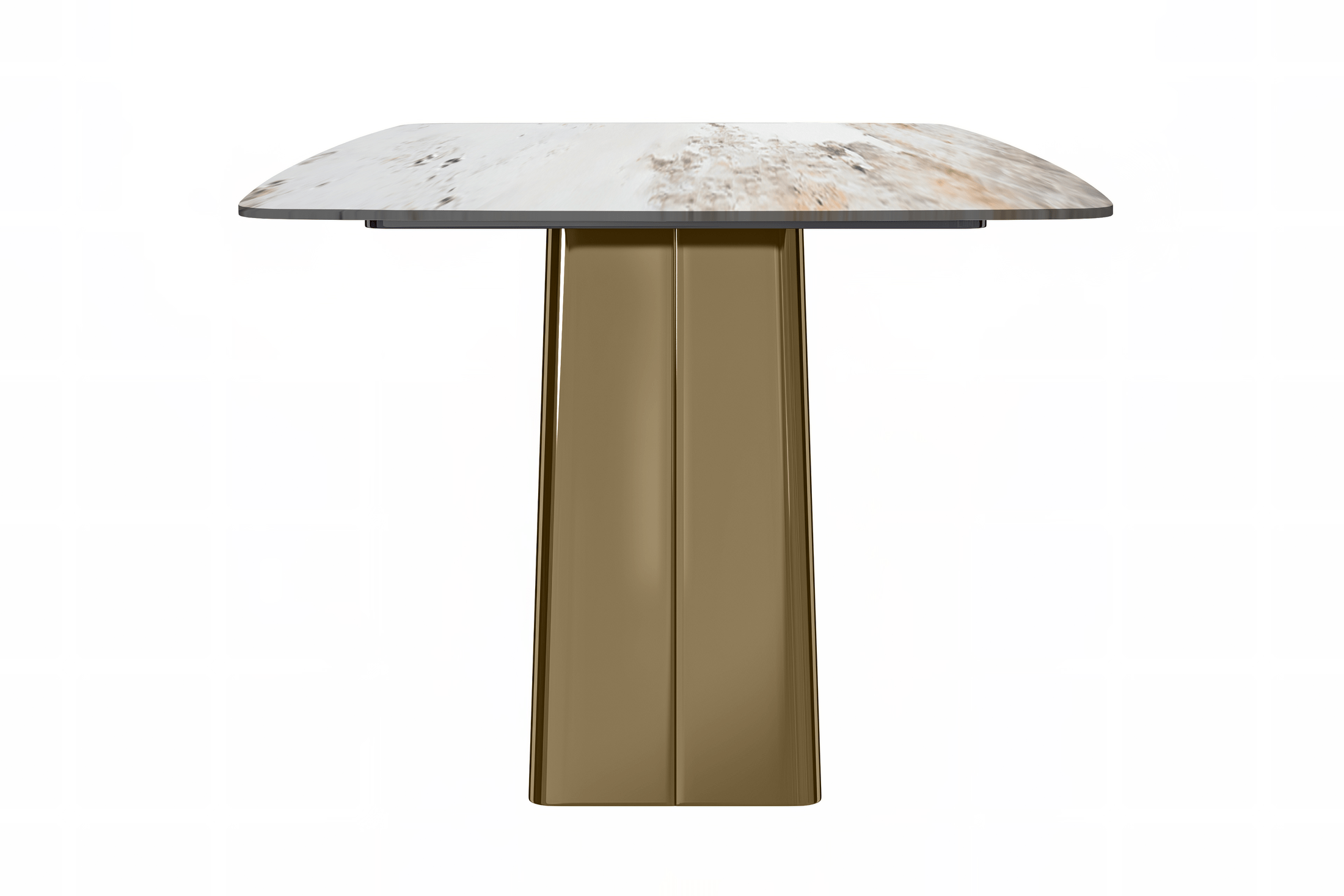 Quinix Rectangular Dining Table with Sintered Stone or Glass Rectangular Top and Gold Stainless Steel Base