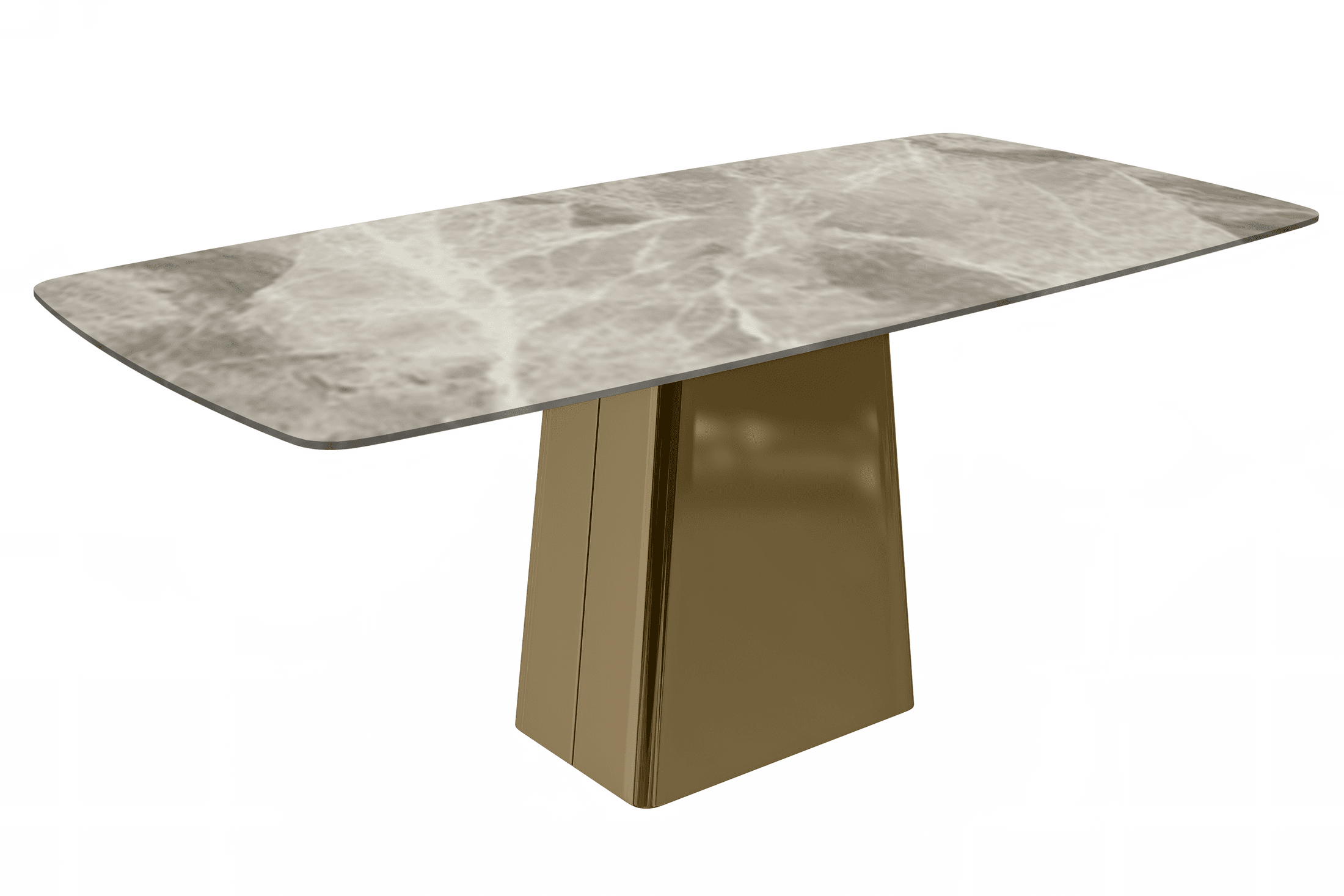 Quinix Rectangular Dining Table with Sintered Stone or Glass Rectangular Top and Gold Stainless Steel Base