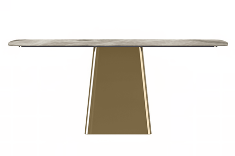 Quinix Rectangular Dining Table with Sintered Stone or Glass Rectangular Top and Gold Stainless Steel Base