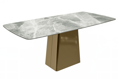 Quinix Rectangular Dining Table with Sintered Stone or Glass Rectangular Top and Gold Stainless Steel Base