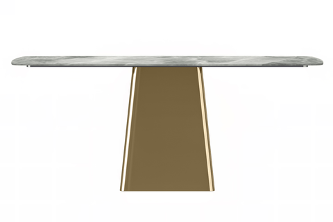 Quinix Rectangular Dining Table with Sintered Stone or Glass Rectangular Top and Gold Stainless Steel Base