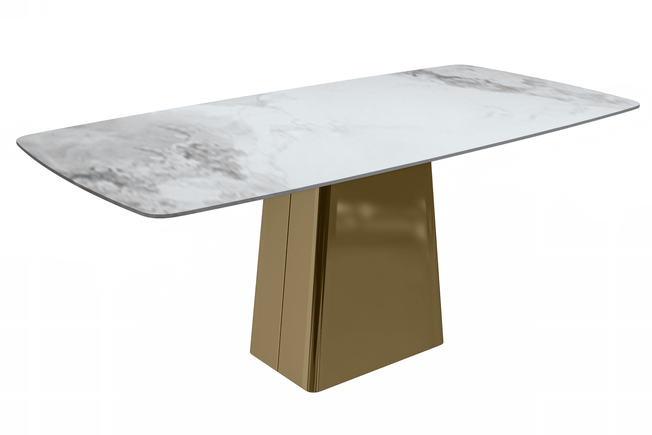 Quinix Rectangular Dining Table with Sintered Stone or Glass Rectangular Top and Gold Stainless Steel Base