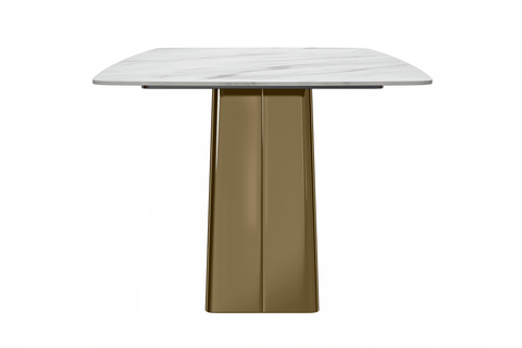 Quinix Rectangular Dining Table with Sintered Stone or Glass Rectangular Top and Gold Stainless Steel Base