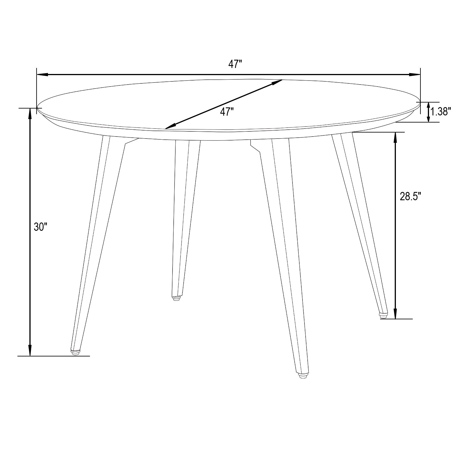 Ravenna Modern Round Wood 47" Dining Table With Metal Legs