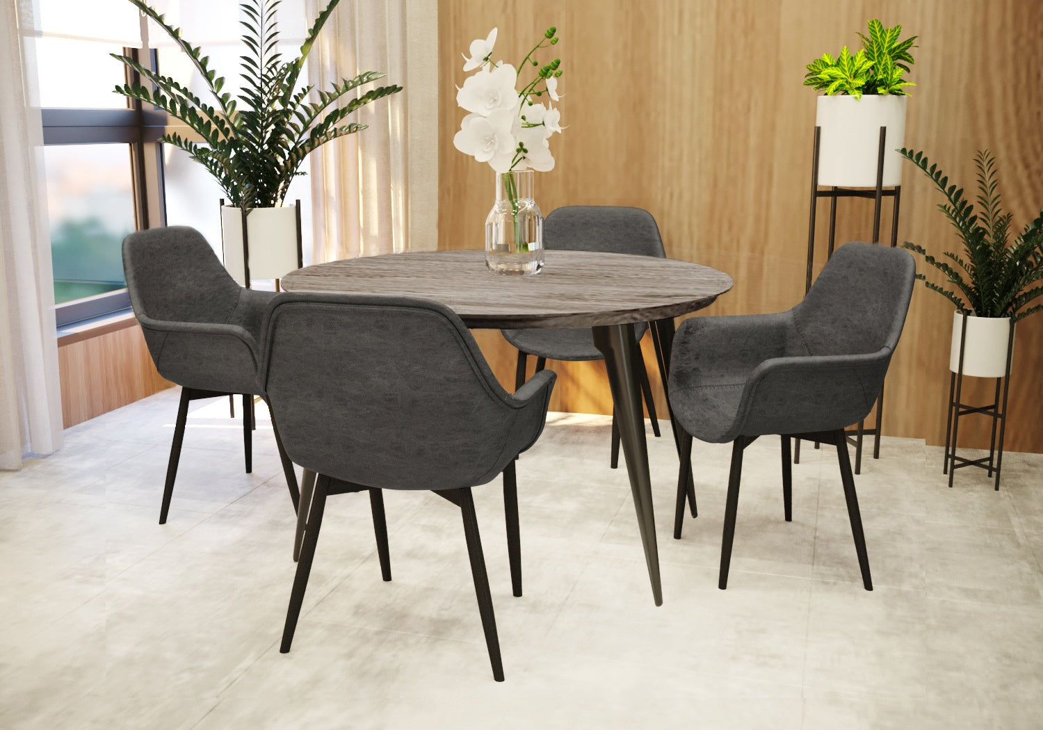 Ravenna Modern Round Wood 47" Dining Table With Metal Legs