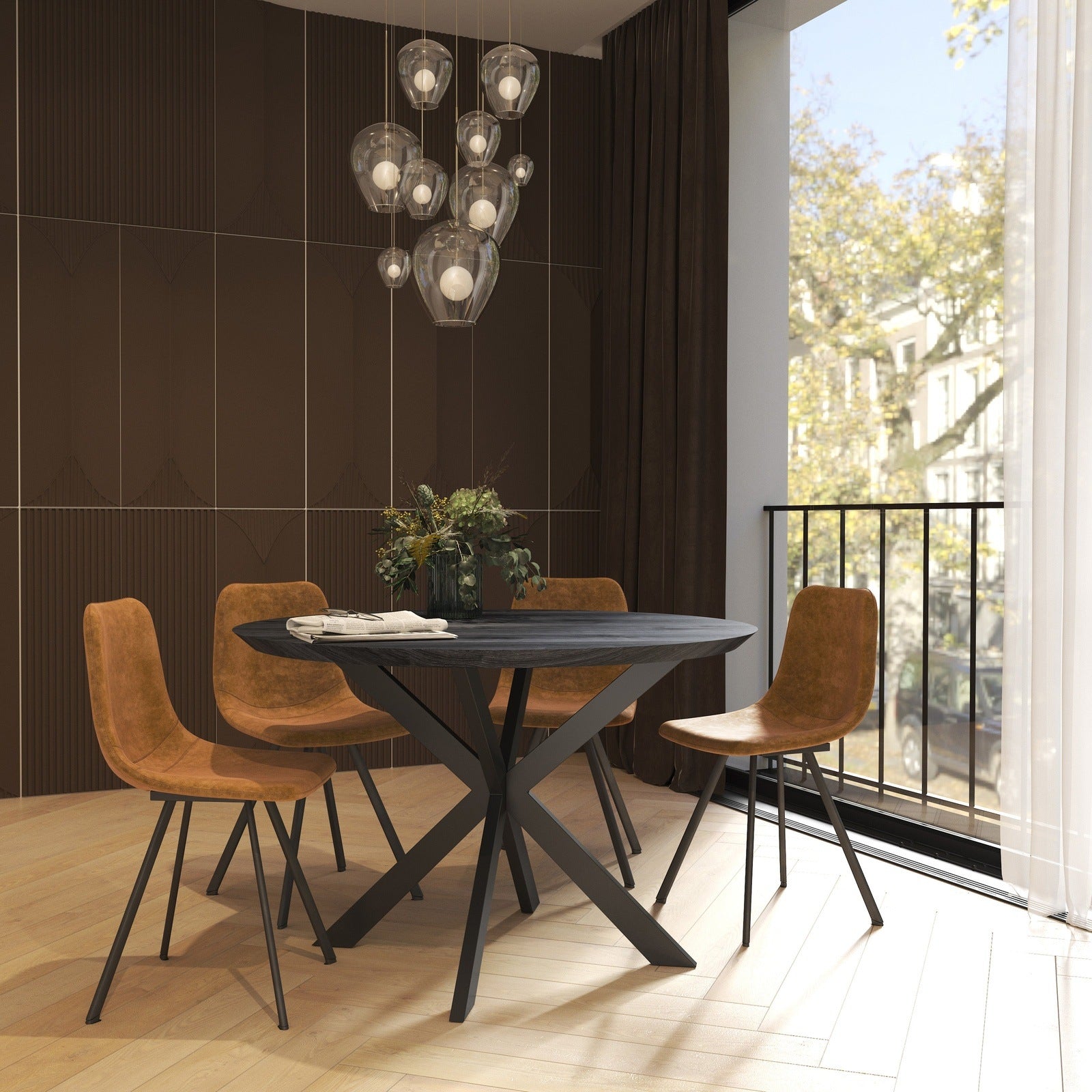 Ravenna 47" Round MDF Wood Dining Table With Modern Metal Base