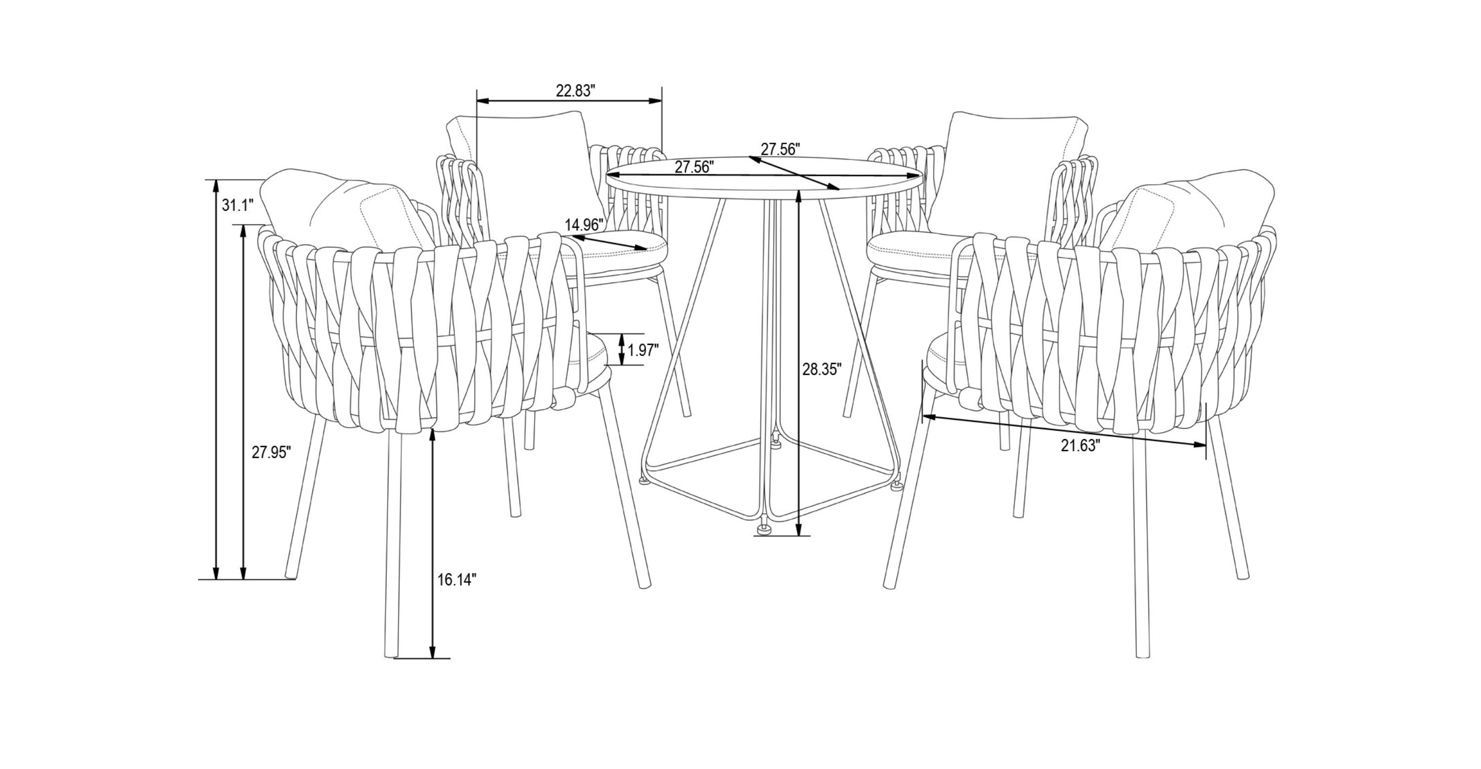 Spencer Modern Outdoor Patio Dining Chair with Rope Design and Cushions