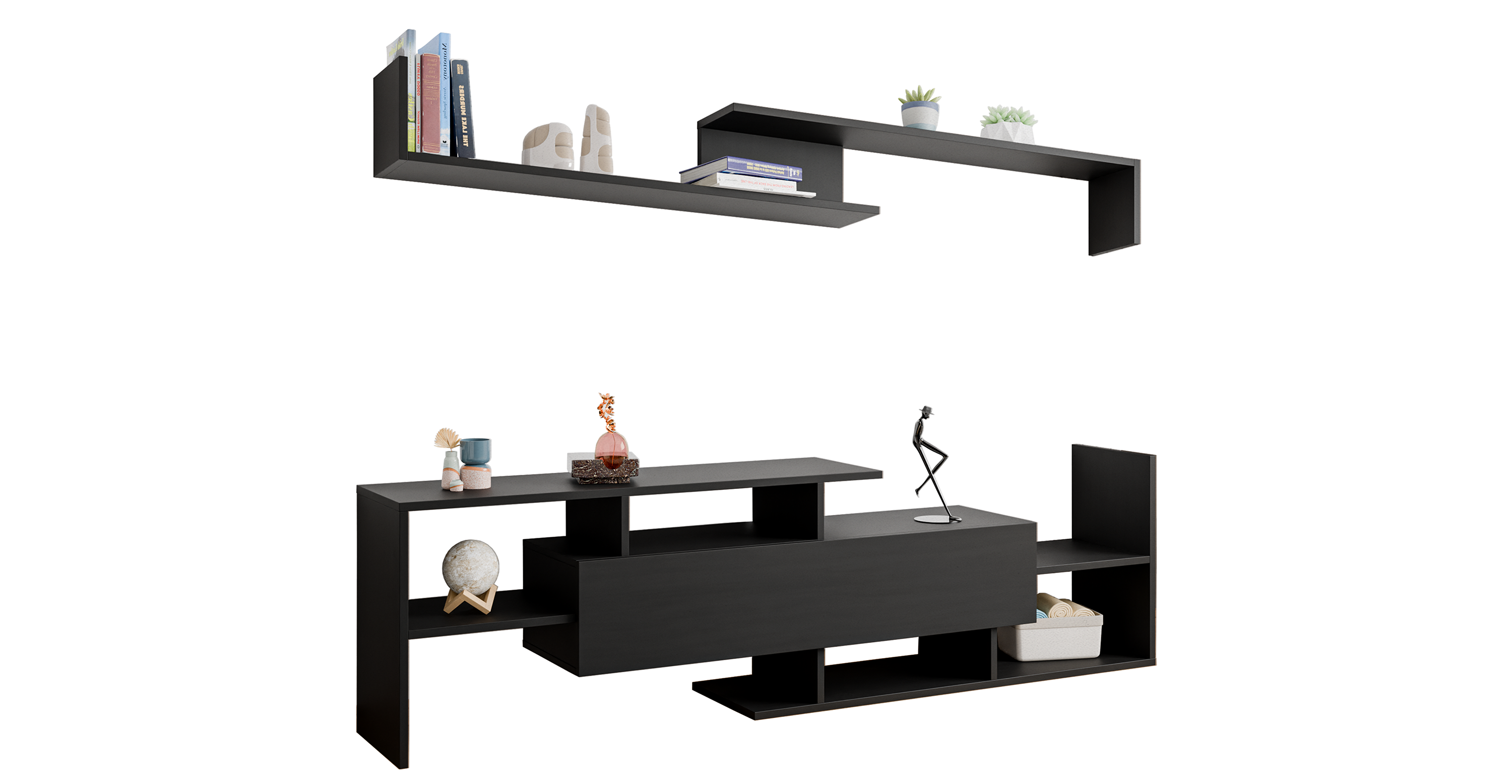 Surrey Modern TV Stand with MDF Shelves and Bookcase for Living Room