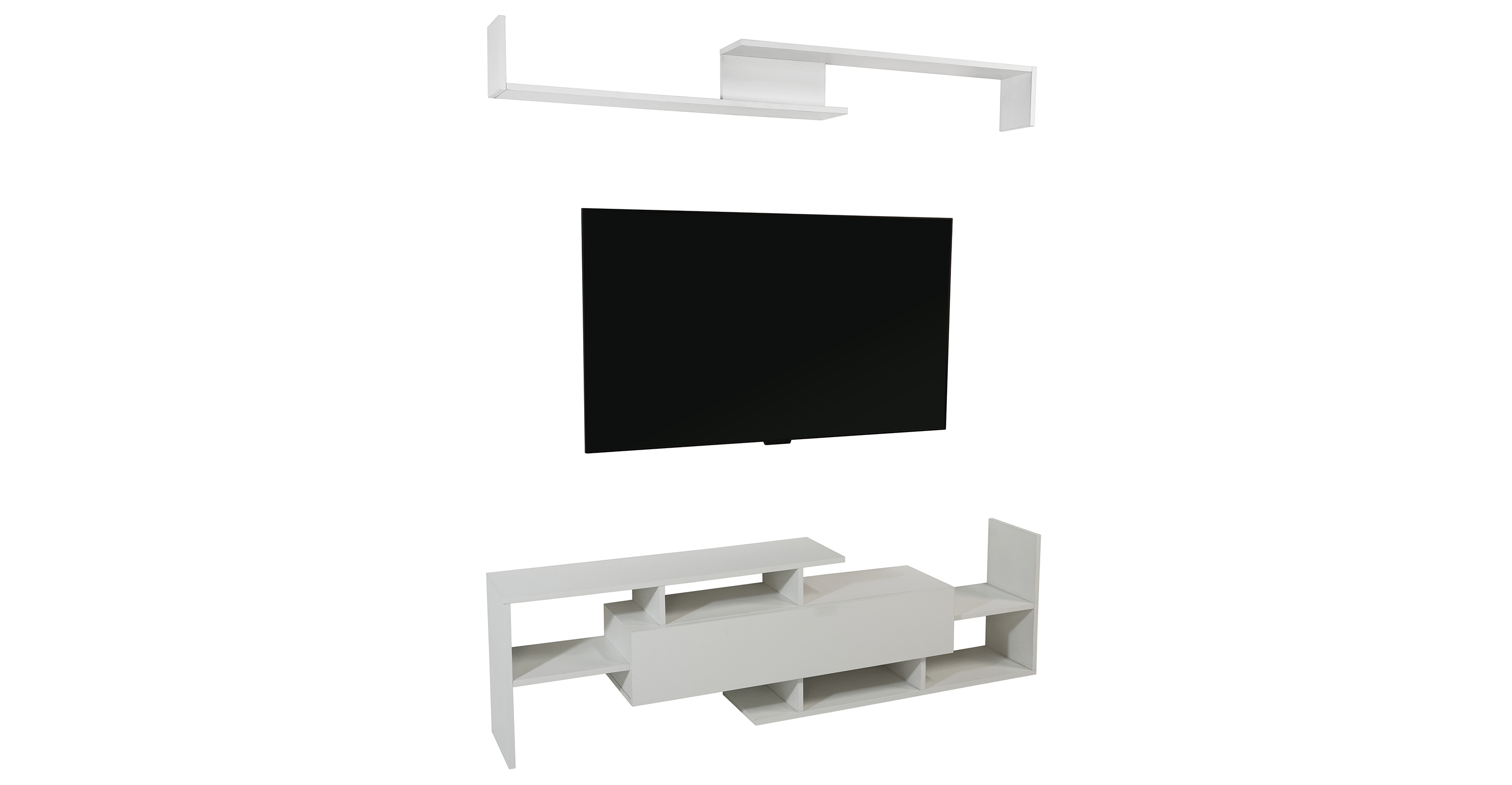 Surrey Modern TV Stand with MDF Shelves and Bookcase for Living Room