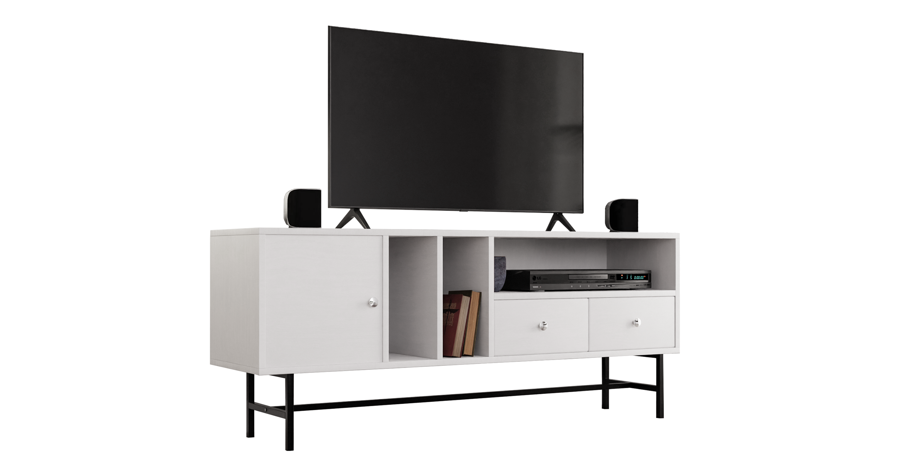 Rochester Modern Rectangular TV Stand: Enclosed Storage & Powder-Coated Iron Legs