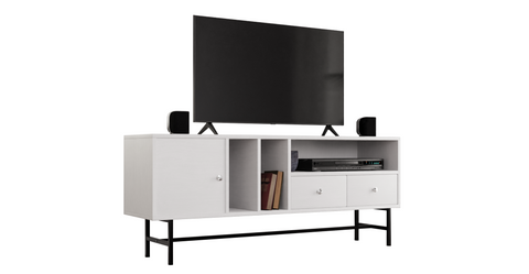 Rochester Modern Rectangular TV Stand: Enclosed Storage & Powder-Coated Iron Legs