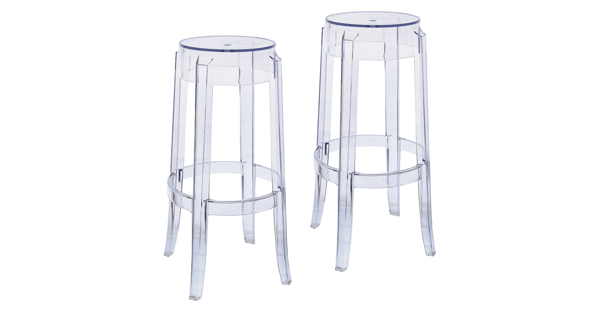 Averill Modern Plastic Barstool with Clear Acrylic Seat and Legs Set of 2