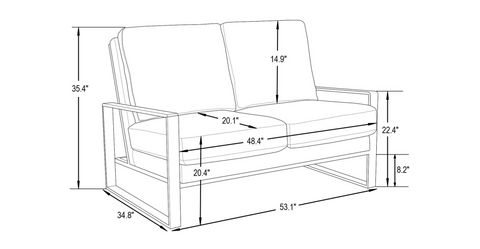 Jefferson Contemporary Velvet/Leather Loveseat with Stainless Steel Frame