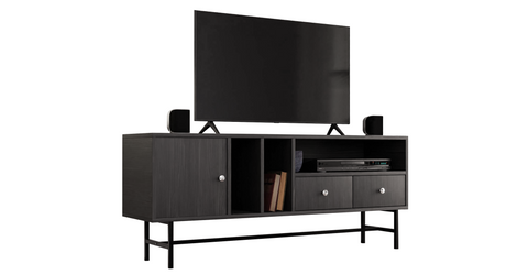 Rochester Modern Rectangular TV Stand: Enclosed Storage & Powder-Coated Iron Legs