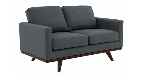 Birch Wood Base Leather Loveseat - Chester Collection