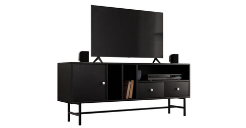 Rochester Modern Rectangular TV Stand: Enclosed Storage & Powder-Coated Iron Legs