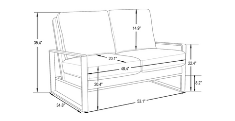 Jefferson Contemporary Velvet/Leather Loveseat with Stainless Steel Frame