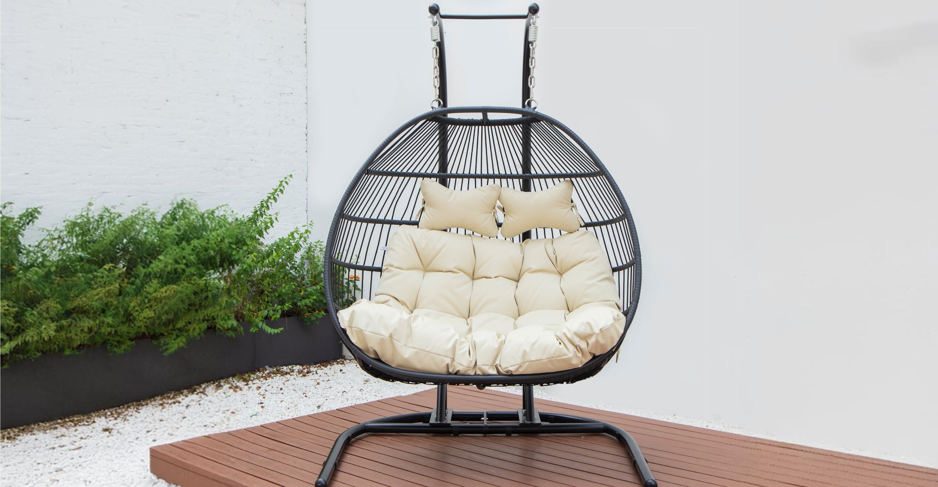 Wicker 2 Person Double Folding Hanging Egg Swing Chair