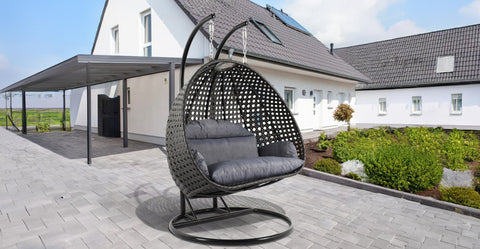 Modern Charcoal Wicker Hanging Double Seater Egg Swing Chair