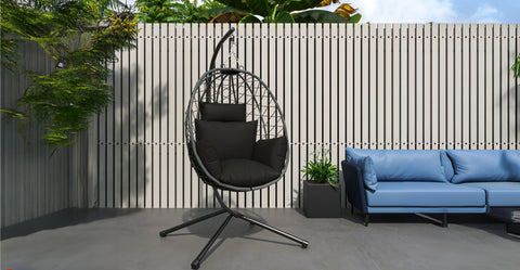 Summit Outdoor Single Person Egg Swing Chair in Grey Steel Frame With Removable Cushions