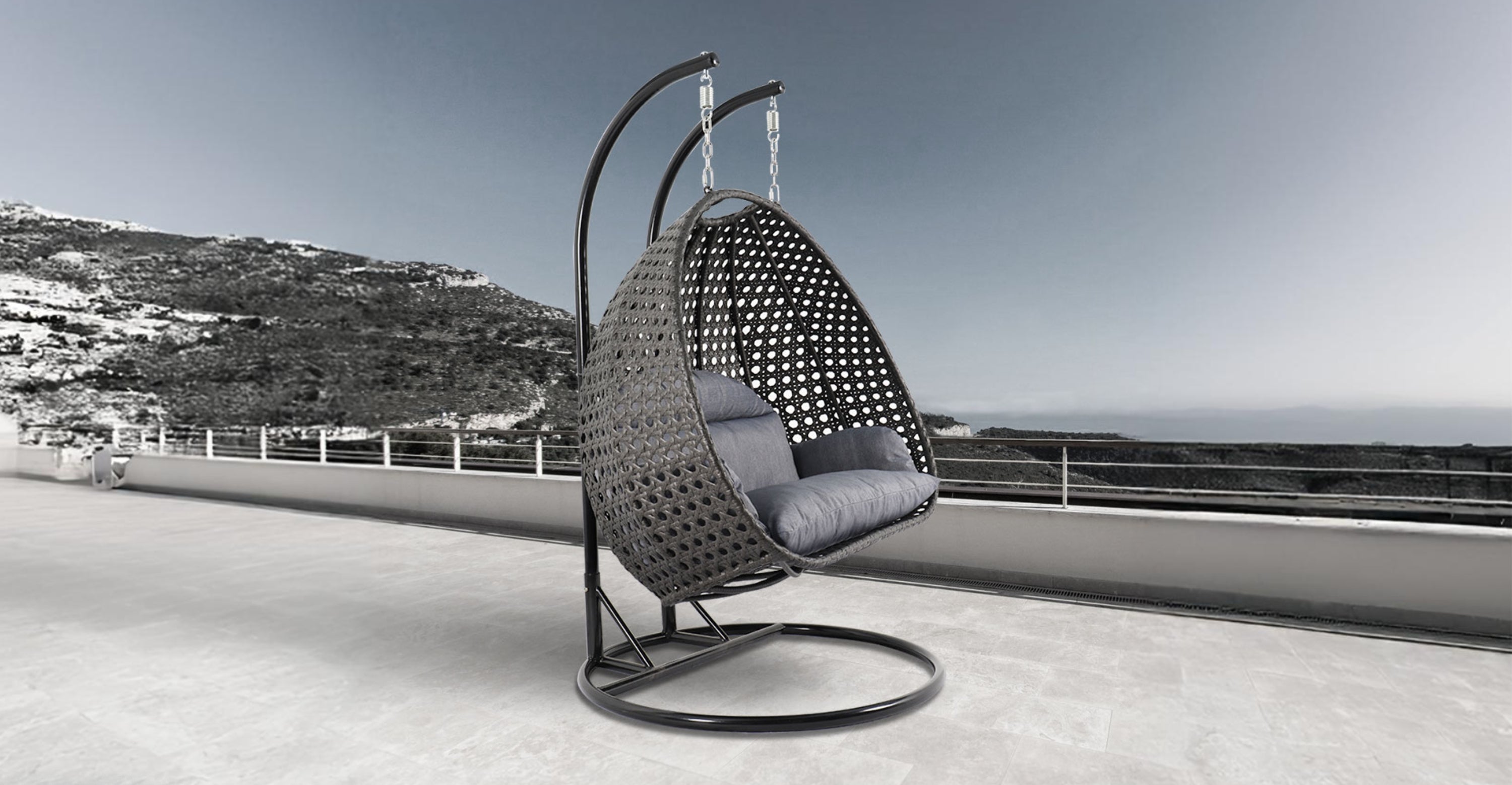 Modern Charcoal Wicker Hanging Double Seater Egg Swing Chair