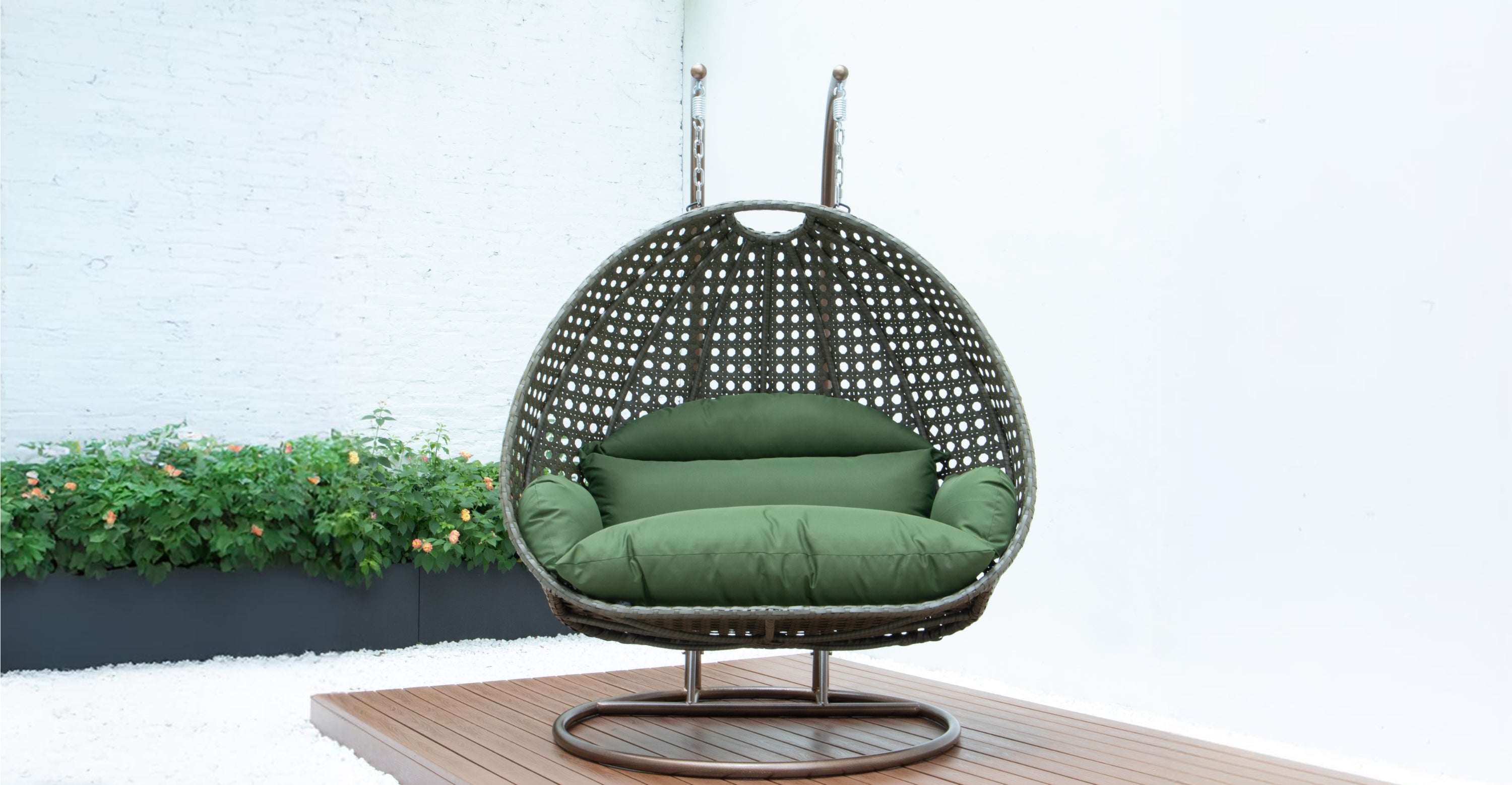 Modern Beige Wicker Hanging Double Seater Egg Swing Chair