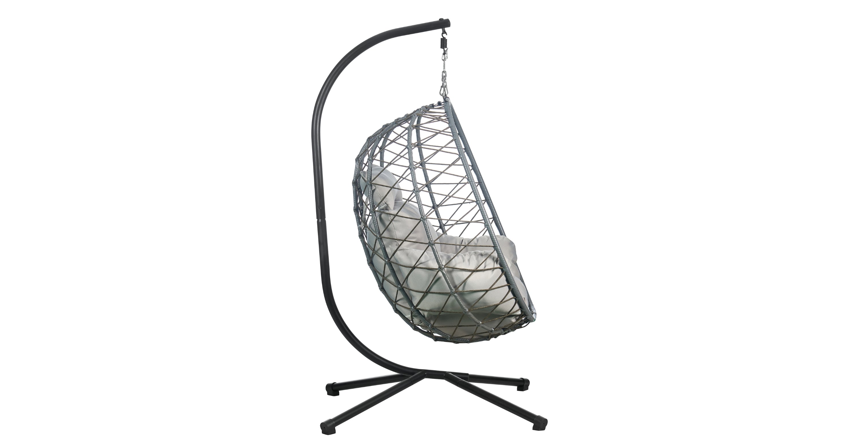 Summit Outdoor Single Person Egg Swing Chair in Grey Steel Frame With Removable Cushions