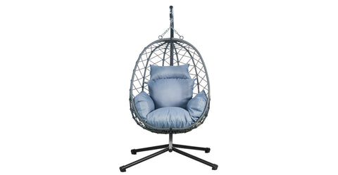 Summit Outdoor Single Person Egg Swing Chair in Grey Steel Frame With Removable Cushions