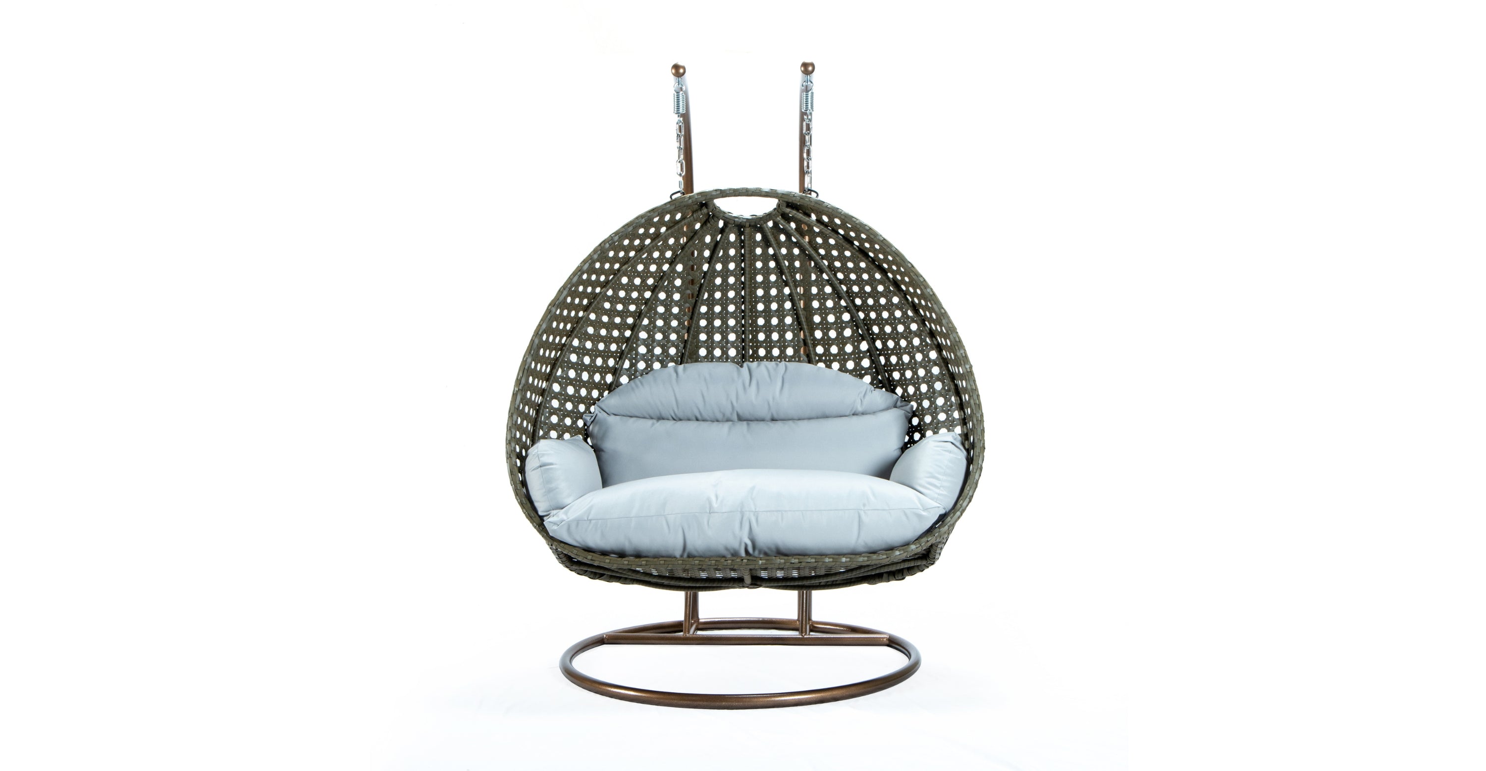 Modern Beige Wicker Hanging Double Seater Egg Swing Chair