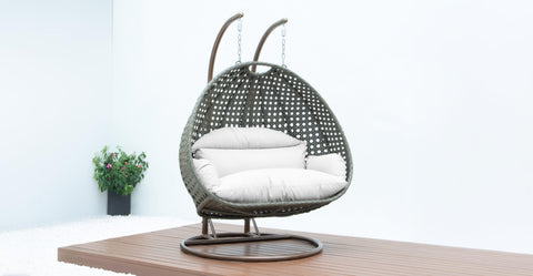 Modern Beige Wicker Hanging Double Seater Egg Swing Chair