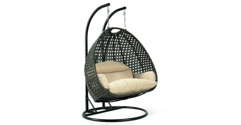 Modern Charcoal Wicker Hanging Double Seater Egg Swing Chair