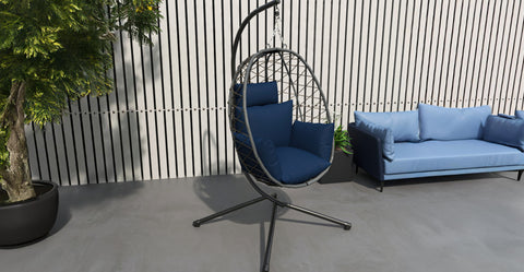 Summit Outdoor Single Person Egg Swing Chair in Grey Steel Frame With Removable Cushions