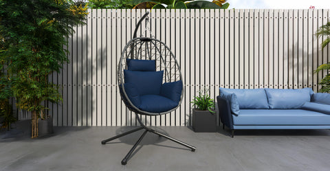 Summit Outdoor Single Person Egg Swing Chair in Grey Steel Frame With Removable Cushions