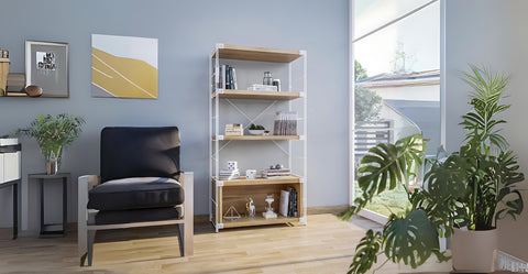 Brentwood Etagere Bookcase with White Powder Coated Steel Frame and Melamine Board Shelves