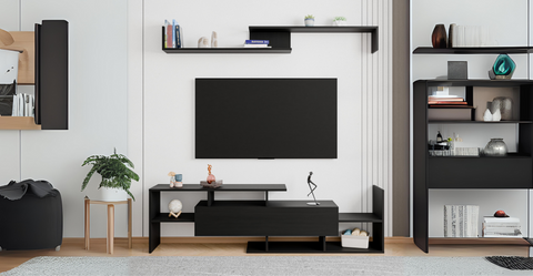 Surrey Modern TV Stand with MDF Shelves and Bookcase for Living Room