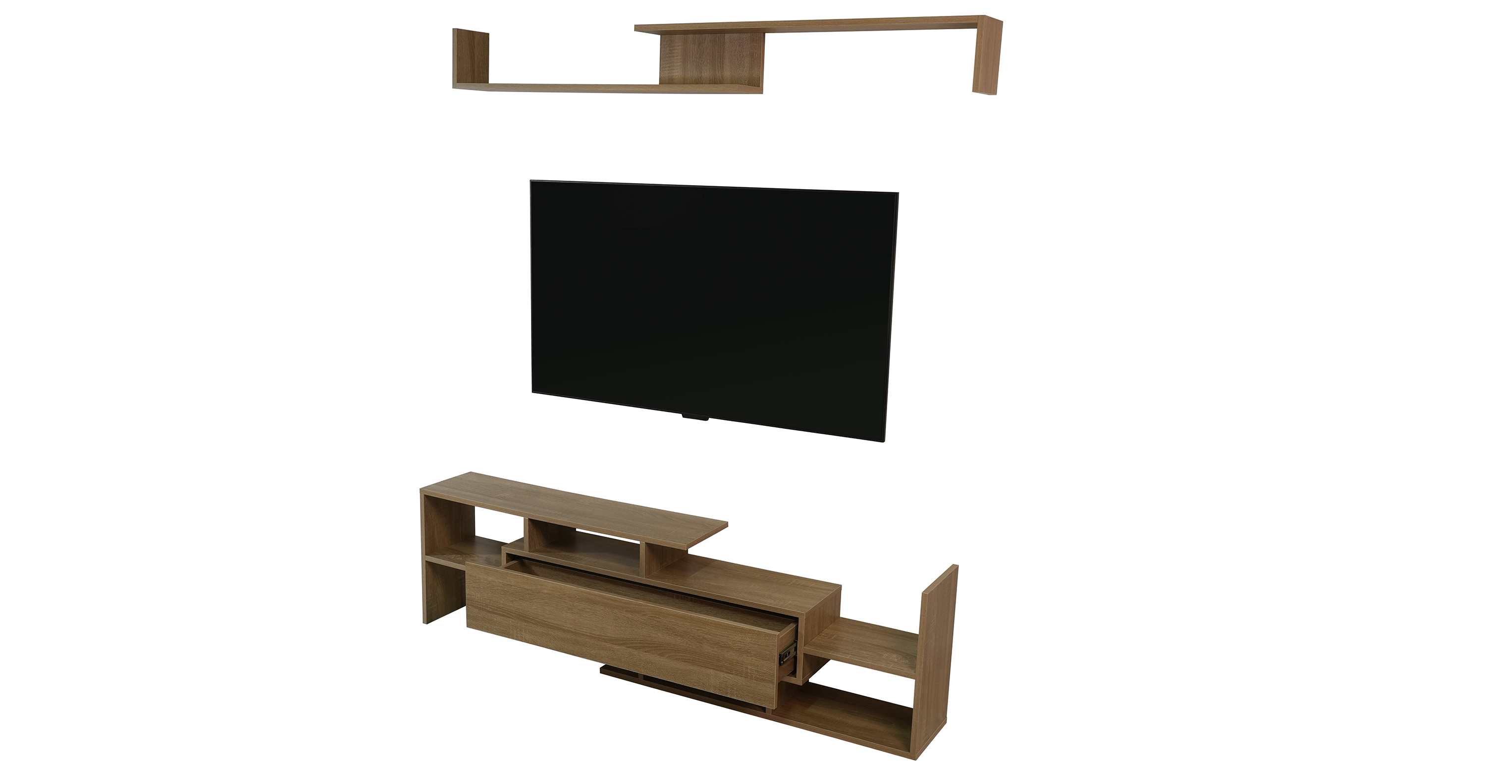 Surrey Modern TV Stand with MDF Shelves and Bookcase for Living Room