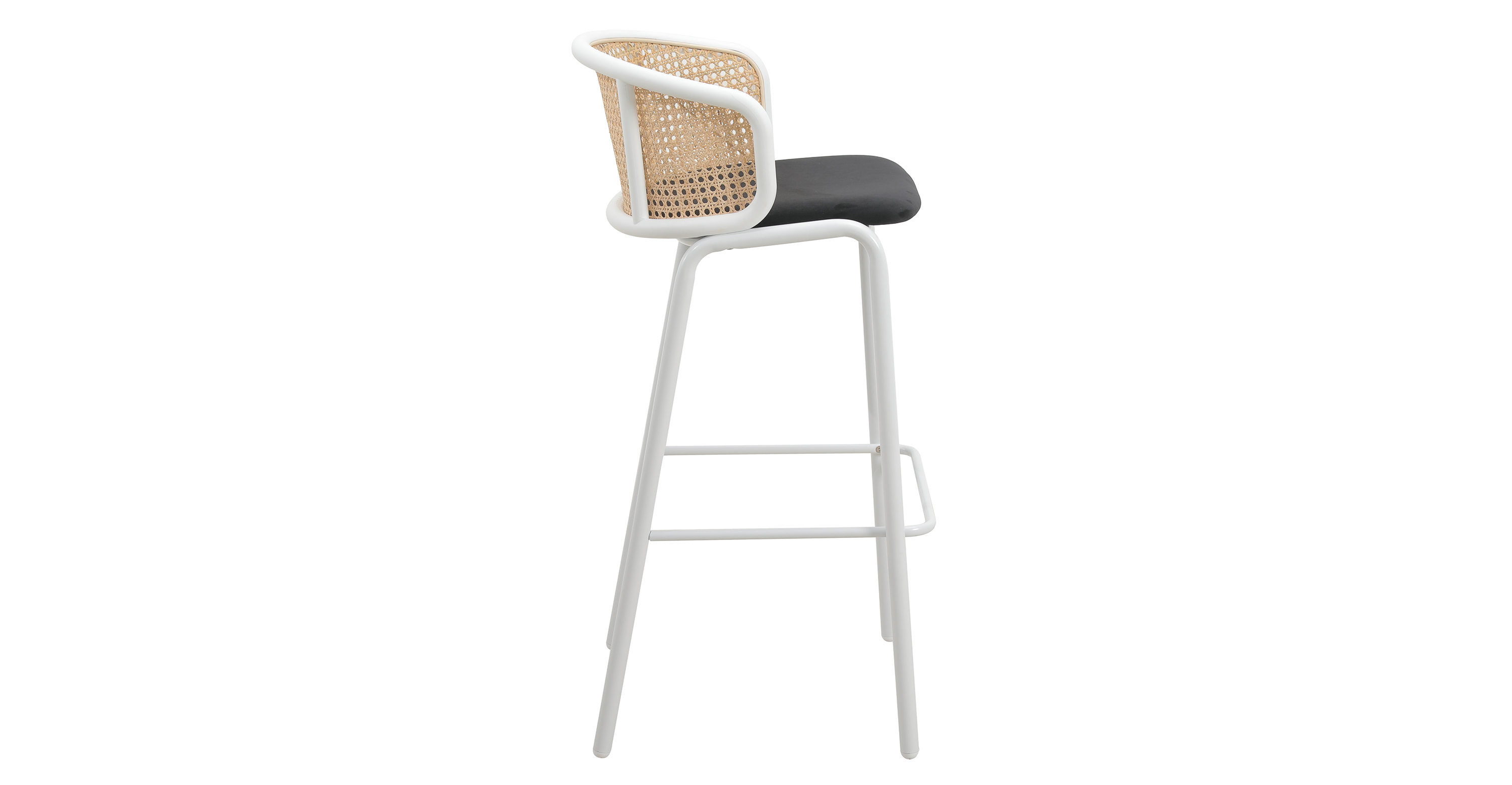 Ervilla Modern Wicker Bar Stool with Fabric Seat and White Powder Coated Steel Frame