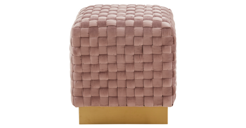 Myrtle 19" Square Weave Design Velvet Ottoman With Gold Base