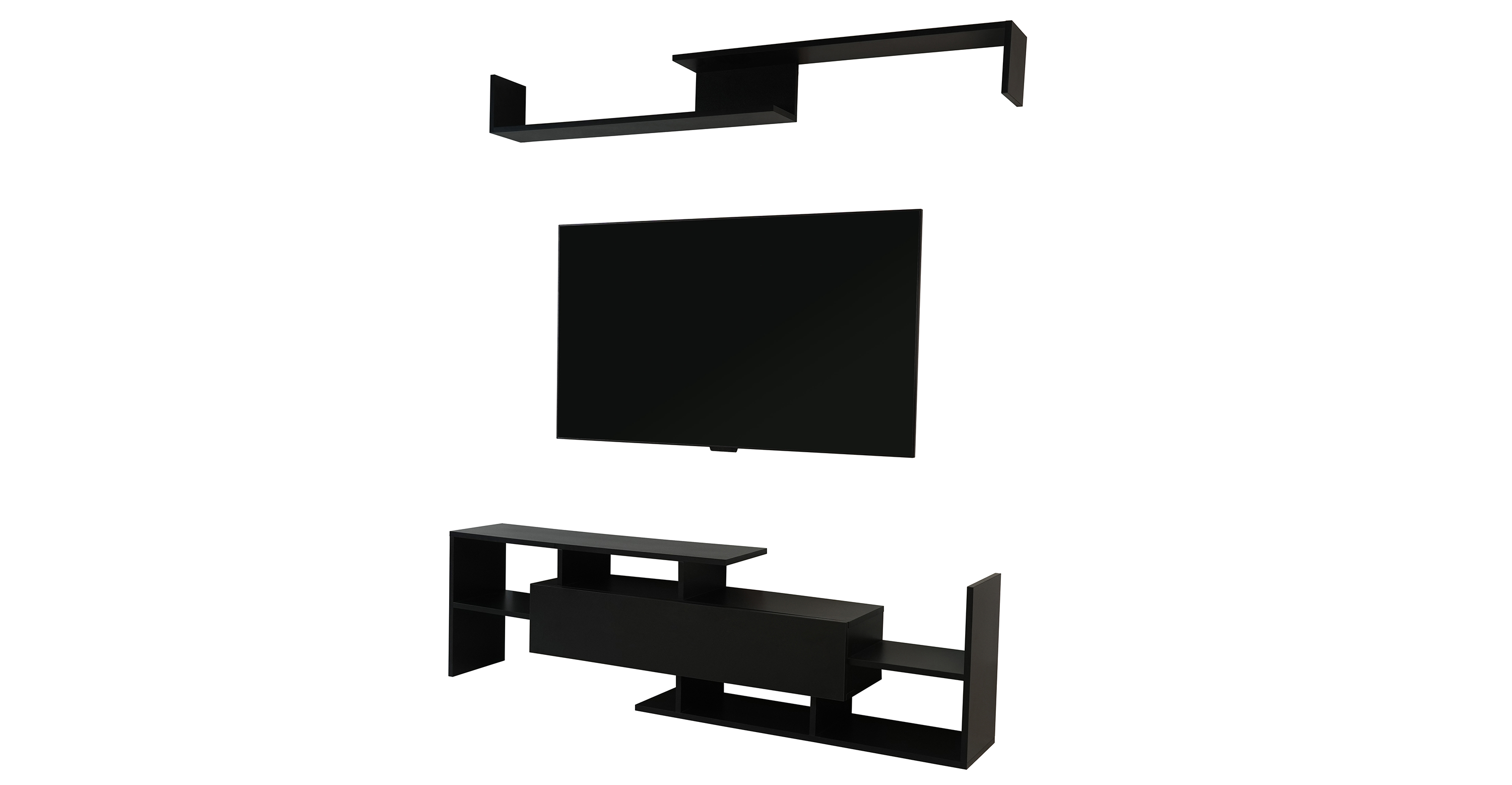 Surrey Modern TV Stand with MDF Shelves and Bookcase for Living Room